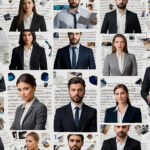 Grupa ludzi w garniturach uśmiechających się, symbolizująca poszukiwanie pracy i profesjonalizm.