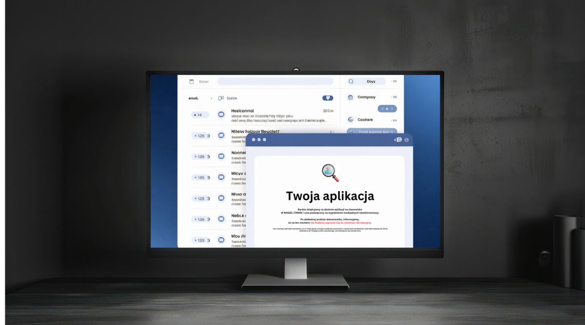 wzór CV pracownik biurowy Ekran komputera z niebieskim tłem, idealny do poszukiwania pracy i zmian zawodowych.