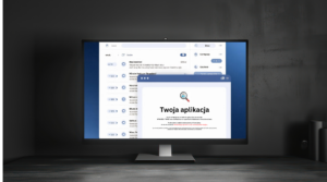 wzór CV pracownik biurowy Ekran komputera z niebieskim tłem, idealny do poszukiwania pracy i zmian zawodowych.