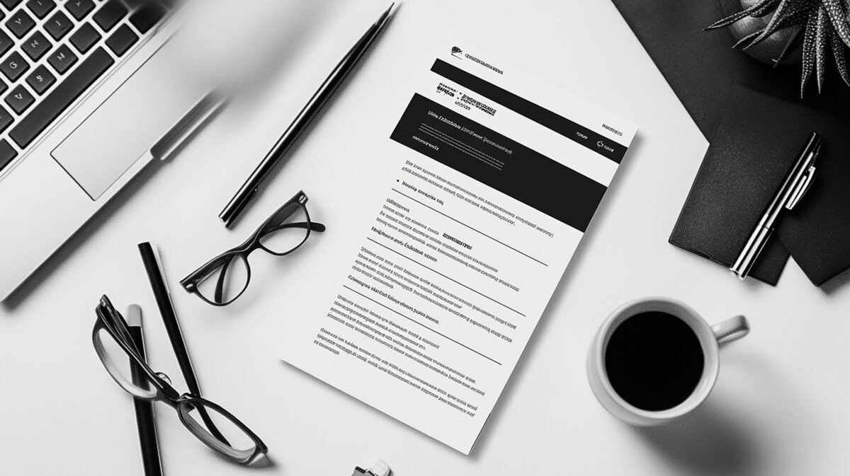 Laptop i okulary na biurku, idealne do pracy zdalnej i poszukiwania nowej pracy. wzór pdf za darmo kreator cv maker smart resume maker