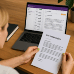 Kobieta pisząca list motywacyjny na laptopie