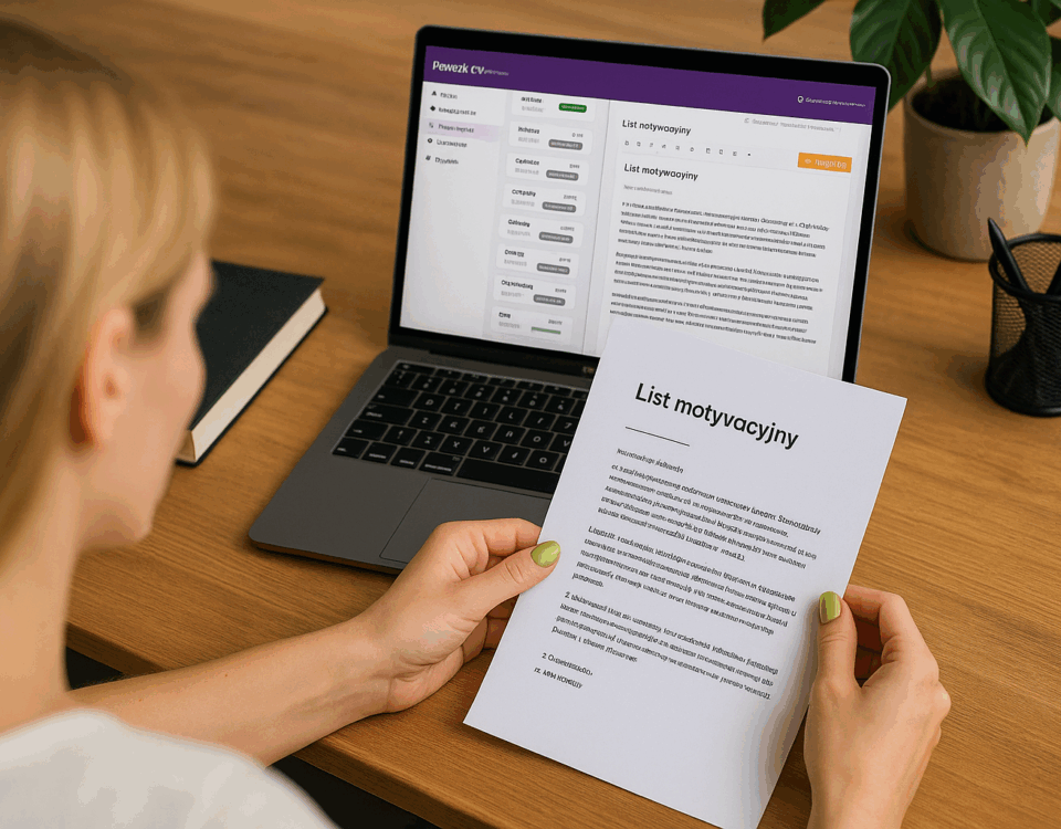 Kobieta pisząca list motywacyjny na laptopie